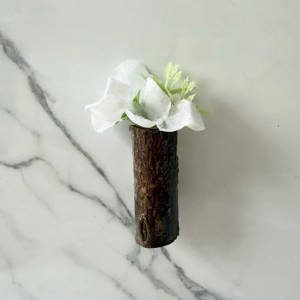 Handmade Mini White Faux Flower Magnet In Stick Vase